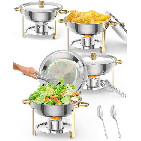 Lot de 4 Chauffe-plat professionnel en acier inoxydable doré 5L, pour buffet, banquet, mariage, fêtes,Réchaud à alcool inclus (1/5)