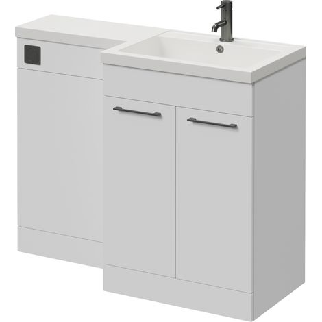 Napoli 460 Gloss White 1100mm 2 Door Vanity Unit Toilet Suite with Right Hand Square Lucia Basin - 1100mm - Gunmetal Grey 160mm HandleWithout Kingston Toilet Pan