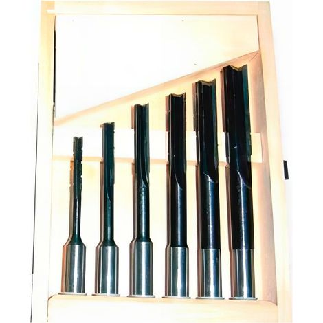 Coffret de 6 mèches à mortaiser gauche D. 6 à 16 x Queue 16 mm – Brise copeaux en acier WS – Pour bois dur et teck – Holzprofi