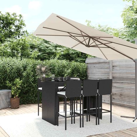 vidaXL Ensemble de bar de jardin 7 pcs avec coussins noir poly rotin (1/5)