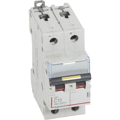 Disjoncteur DX³ 16kA courant continu arrivée vis et sortie basse vis 10A courbe C 2 modules LEGRAND 409567 (1/2)