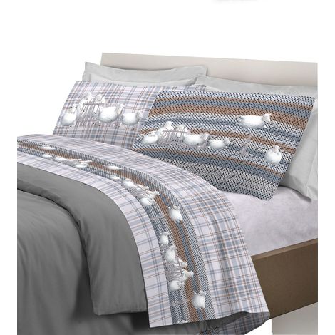 Completo letto set lenzuola 100% cotone di flanella linea pecorelle Una piazza e mezza - Grigio