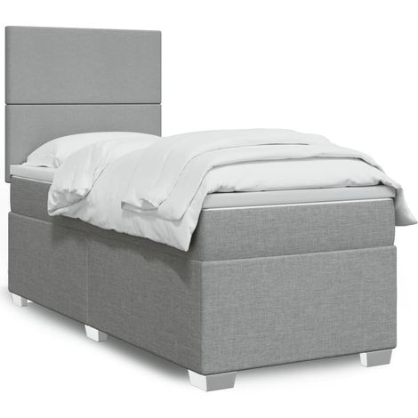 Boxspringbett mit Matratze Hellgrau 90x200 cm Stoff