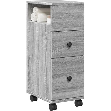 Badschrank Schmal mit Rollen Grau Sonoma Holzwerkstoff