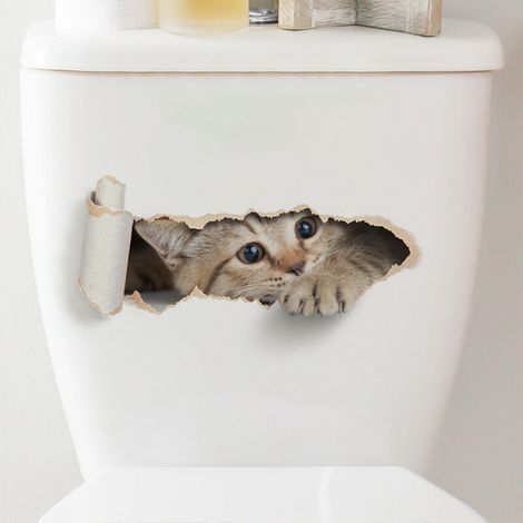 Cartoon Cat Hole Toilet Sticker (1/4)