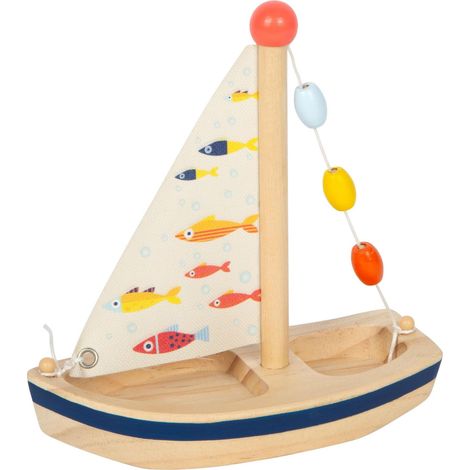 small foot Barca a vela Grande oceano, barca in legno con vela di stoffa, per vasca o piscinetta, dai 2 anni, 12824