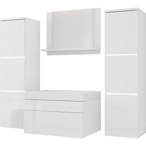 Set mobili da bagno, Bianco Opaco, Bianco Lucido, 120 x 110 cm (1/5)