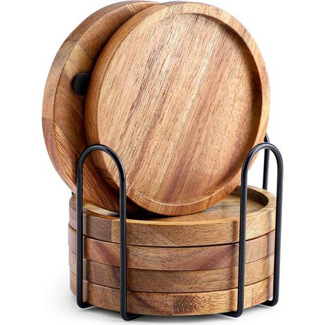 6er Set Untersetzer Holz Akazienhalter Glasuntersetzer Getränke Bar (1/5)