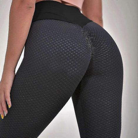 Leggings pour femmes, taille haute, pantalon de yoga, effet push-up, jacquard, froncé, gainant, effet ventre plat, effet push-up, gris, blanc, noir, violet, fitness, salle de sport.-S-Dark Black