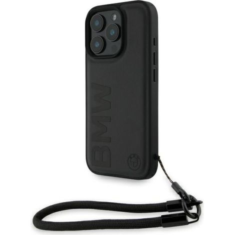 Étui rigide BMW Signature en cuir noir avec cordon pour iPhone 16 Pro (1/5)