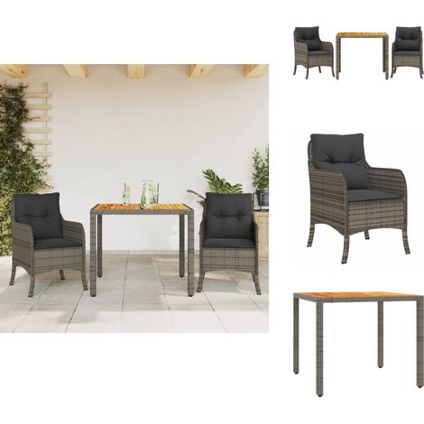 3-tlg. Garten-Essgruppe mit Kissen Grau Poly Rattan - Gartengestell - Gartenmöbelset - Gartentisch - Gartensessel - PE-Rattan Möbel (1/5)