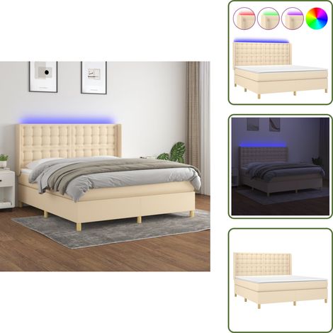 The Living Store Boxspringbett mit Matratze & LED Creme 180x200 cm Stoff - Matratze