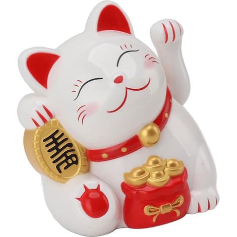 Chat porte-bonheur, chat agitant la patte, décoration animalière porte-bonheur, ornement de bienvenue pour la richesse et la santé, chat chinois vif et adorable fonctionnel, piles pour la maison, le b (1/5)