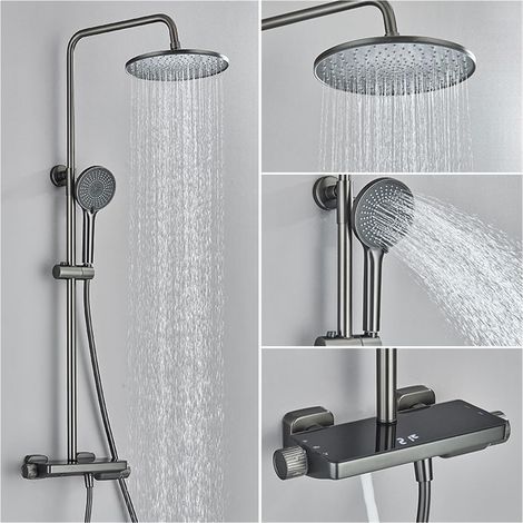 Ensemble de douche mitigeur thermostatique intelli Systèmes de douche à effet pluie à affichage numérique LCD, ensembles de robinets de douche noirs, robinet de bidet avec robinet de douche à étagère (1/5)