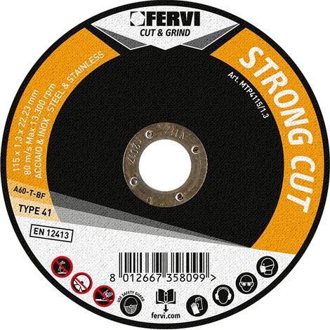 Disco da taglio per smerigliatrice FERVI MTP4115/1.6 - STRONG CUT - 115 x 1.6 x 22 mm - A46TBF (1/2)