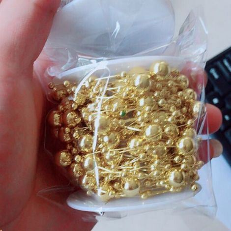 10 m lange Angelschnur-Sternperlenkette zur Dekoration von Hochzeiten, Weihnachten und Partys, 3+8 mm Perlen (Gold) (1/5)