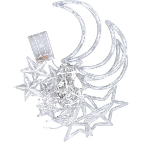 Guirlande lumineuse rideau parallèle de 3 mètres à 126 LED, idéale pour le Ramadan et l'Aïd el-Fitr, ornée d'étoiles et de lunes. Deux modes d'éclairage disponibles. Fonctionne sur piles (boîtier prév (1/5)