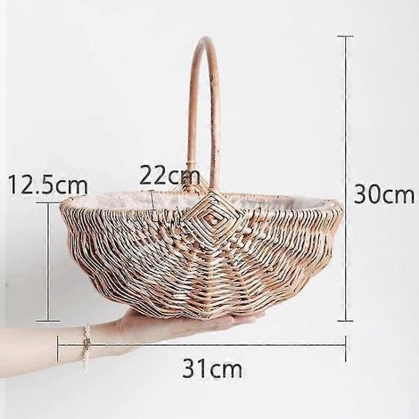 Handgefertigter, gewebter Blumenkorb aus natürlichem Rattan für Küche, Garten, Haushalt, Gemüse, als Aufbewahrungsbehälter, Pflanzgefäß, Tischdekoration für Hochzeiten und Partys – Groß