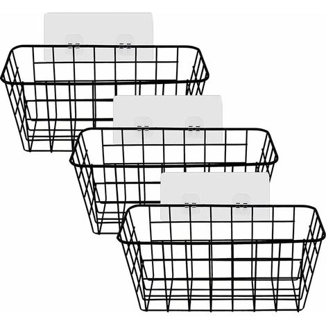Etagère et rangement de douche, Lot de 3 Étagère de Rangement Douche Panier de Rangement Métal Noir, Panier Salle de Bain sans Perçage, Support de Douche avec Porte Savon Douche