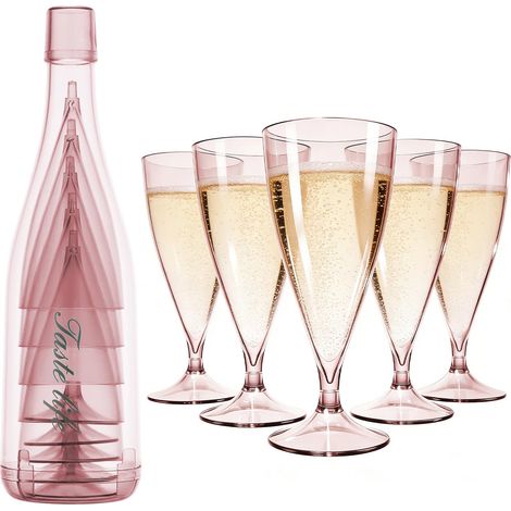 5 Pièces Flûtes à Champagne Transparent en Plastique, 155ml Verres à Champagne Plastique Élégantes Reutilisable,Coupes de Champagne pour Mariages, Anniversaires (1/5)