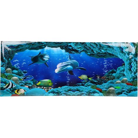 Poster decorativo con sfondo a tema mondo marino, adesivo in PVC per acquario, dimensioni 122x50 cm. (1/5)