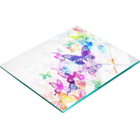 Tabla decorativa de cristal para servir aperitivos con mariposas de colores, 60x52 cm
