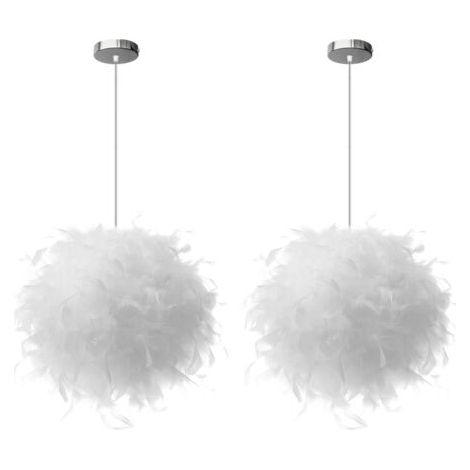 royaluxe- 2X Lampe À Suspension Romantique Nordique Ø25CM Suspension Luminaire En Plumes Blanches Pures Lustre D'Intérieur Moderne E27 (1/5)
