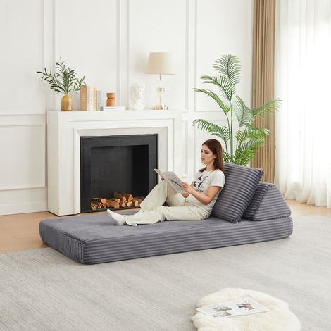 Divano modulare in velluto a coste grigio, 211,5 x 106,5 x 48 cm DESVIAE (1/5)
