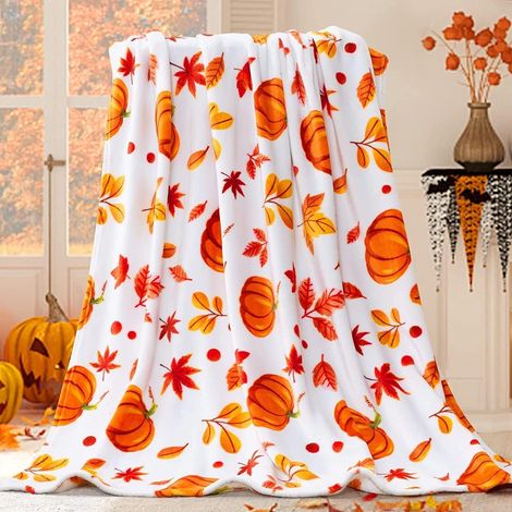 3D-Kürbis-Halloween-Decke, Herbstflanell, warm und kuschelig, geeignet für Sofa/Bett/Sessel, Maße 150 x 200 cm