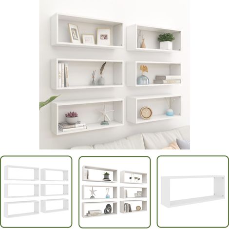 The Living Store Étagères murales cube 6 pcs Blanc 60x15x23 cm Bois d’ingénierie - Etagere Murale - Rangement Mural - Étagères Cubes - Bibliothèque Murale - Déco Murale (1/5)