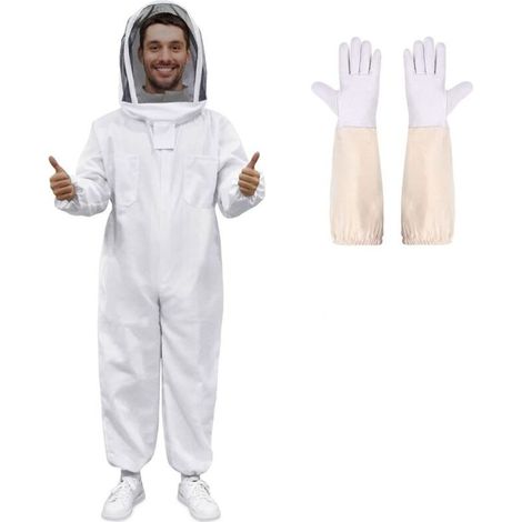 Combinaison apiculteur en tissu épais et coton de haute qualité, fermeture éclair robuste, gants en cuir, capuche amovible, XL Crezuo (1/5)