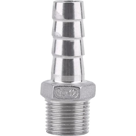 Raccords de tuyau cannelé en acier inoxydable SS304 Raccord tuyau filetage mâle Connecteur queue tuyau cannelé BSP 1/8"3/4" pour raccorder tuyau d'air, un tuyau carburant, (3/8×12mm) (1/5)