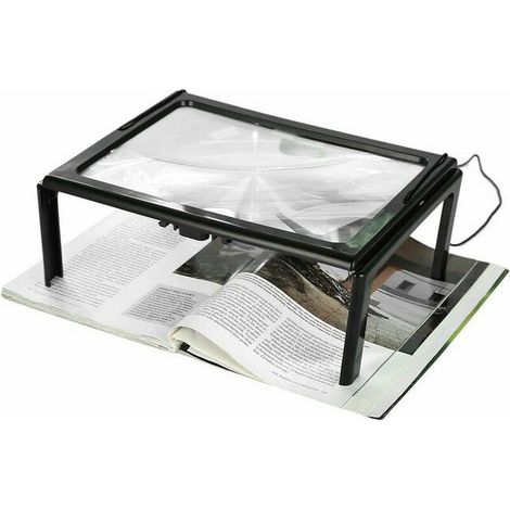 Lente d'ingrandimento a LED, ultra sottile, pieghevole, formato A4 Lente d'ingrandimento a pagina intera con 3x4 lampadine a LED per leggere e lavorare a maglia