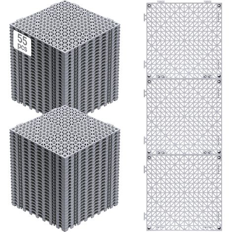 Lot de 55 Dalles de Jardin Piscine 30x30x1,5 cm Gris Dalle Clipsable Ajourée Antidérapante en PVC Drainage Rapide Revêtements de Sol Extérieur Intérieur pour Terrasse Cuisine Spa Salle de Bain (1/5)