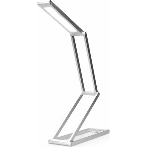 Foldable aluminum LED table lamp - Battery-powered bedside table Dimmable reading lamp Micro USB charging cable - Battery-powered desk lamp Silver folding lamp [energy class A +] (1/5)