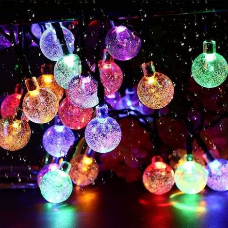 Guirlande lumineuse solaire d'extérieur - 20 LED - 8 modes - Boules de cristal - Étanche - IP65 - Pour jardin, terrasse, arbre[706] (1/4)