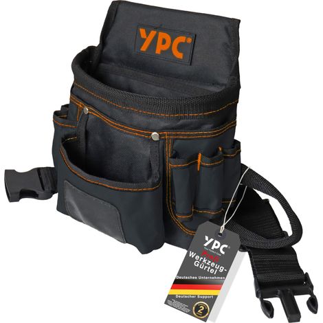 Sac banane XL - Ceinture à outils - Ceinture de travail - Sac à outils imperméable avec passant pour marteau - Ceinture en nylon indéchirable - 12 poches - Noir - 27 x 21 x 13 cm - Charge (1/5)