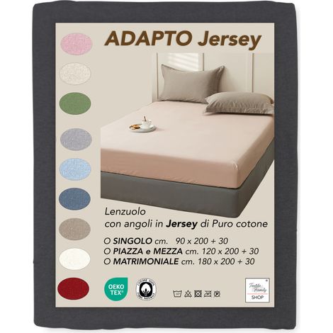 Lenzuola Sotto con Angoli Adapto Jersey Antracite - Cotone Elasticizzato H30cm - Singolo, Piazza e Mezza, Matrimoniale Cm. 90x200