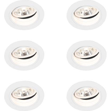 Set of 6 Round Recessed Spotlight White Adjustable - Chuck 70