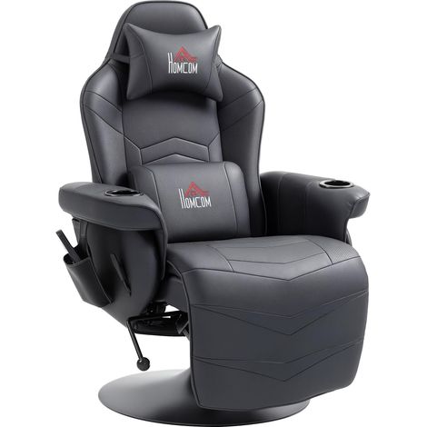 Fauteuil de relaxation avec fonction massage, fauteuil TV avec fonction chaise longue, coussin, pivotant Fauteuil TV avec télécommande, porte-gobelet et poche latérale, similicuir, noir (1/5)