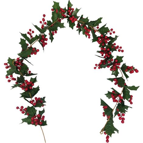 Guirlande de Noël avec baies rouges et houx, 170 cm, pour intérieur et extérieur