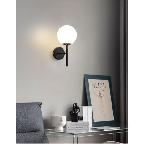 Aplique de pared moderno, aplique de pared LED, aplique de pared LED con espejo, aplique de pared de cristal, aplique de pared moderno para interiores. Pantalla blanca lechosa – modelo negro sin bombi