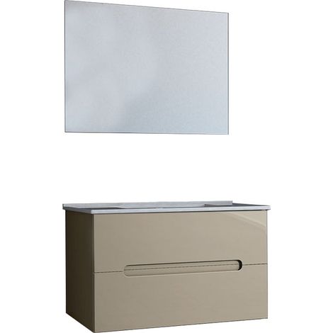 Kibath Mueble de baño con Lavabo, Espejo y Aplique LED VICTORIA 60x45 cm acabado MOKA mate 2 cajones suspendido (1/5)