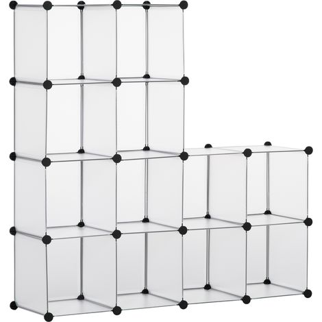 Armoire à chaussures modulable 16 casiers 125x32x125 cm transparent