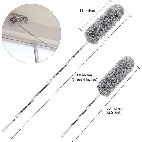 Plumeau en microfibre avec manche extensible et tête flexible, idéal pour nettoyer ventilateurs de plafond, claviers et meubles. (1/5)