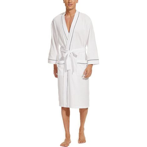 Peignoir léger en coton gaufré, style kimono, blanc. (1/5)