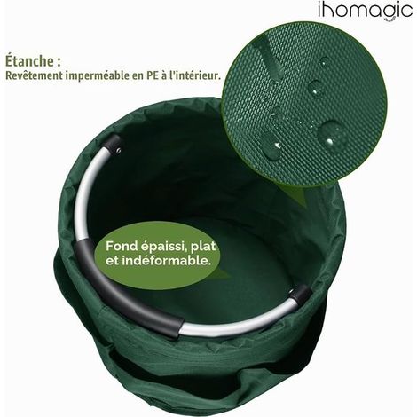 Panier à Outils de Seau avec Poches Extérieures, Sac à Outils Jardinage Rond avec Poignée, Corbeille de Rangement en Tissu Oxford pour Stockage, Panier de Rangement Pliable - Vert