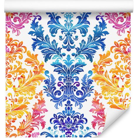 Papier peint baroque damassé crème, bleu et azur 50x1000 cm (1/5)