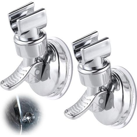 Set of 2 no-drill, suction cup shower head holders, adjustable, non-slip, removable, universal, made of ABS plastic (silver) (1/5)