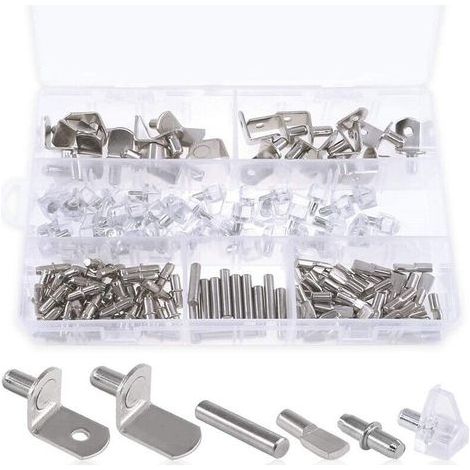 Kit de 160 broches d'étagère 6 styles en nickel - Piquets d'étagère en PVC - Piquets plats - Supports cylindriques en forme de L et chevilles pour armoires (1/4)